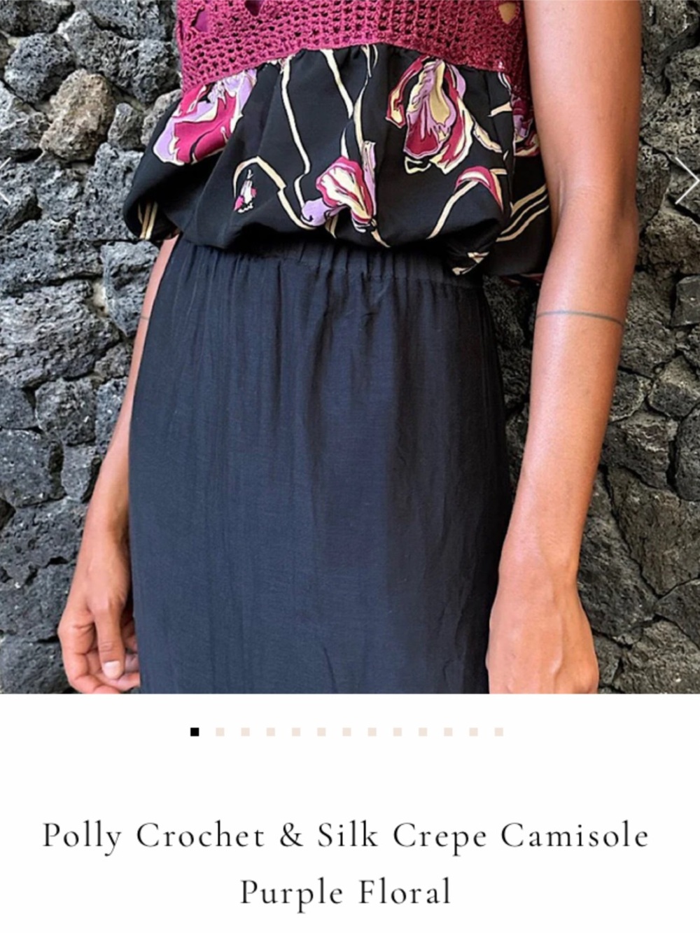 Chasing Unicorns 🥀 Crochet Silk Crepe Camisole {Wild Aster print} sz M - Picture 7 of 13